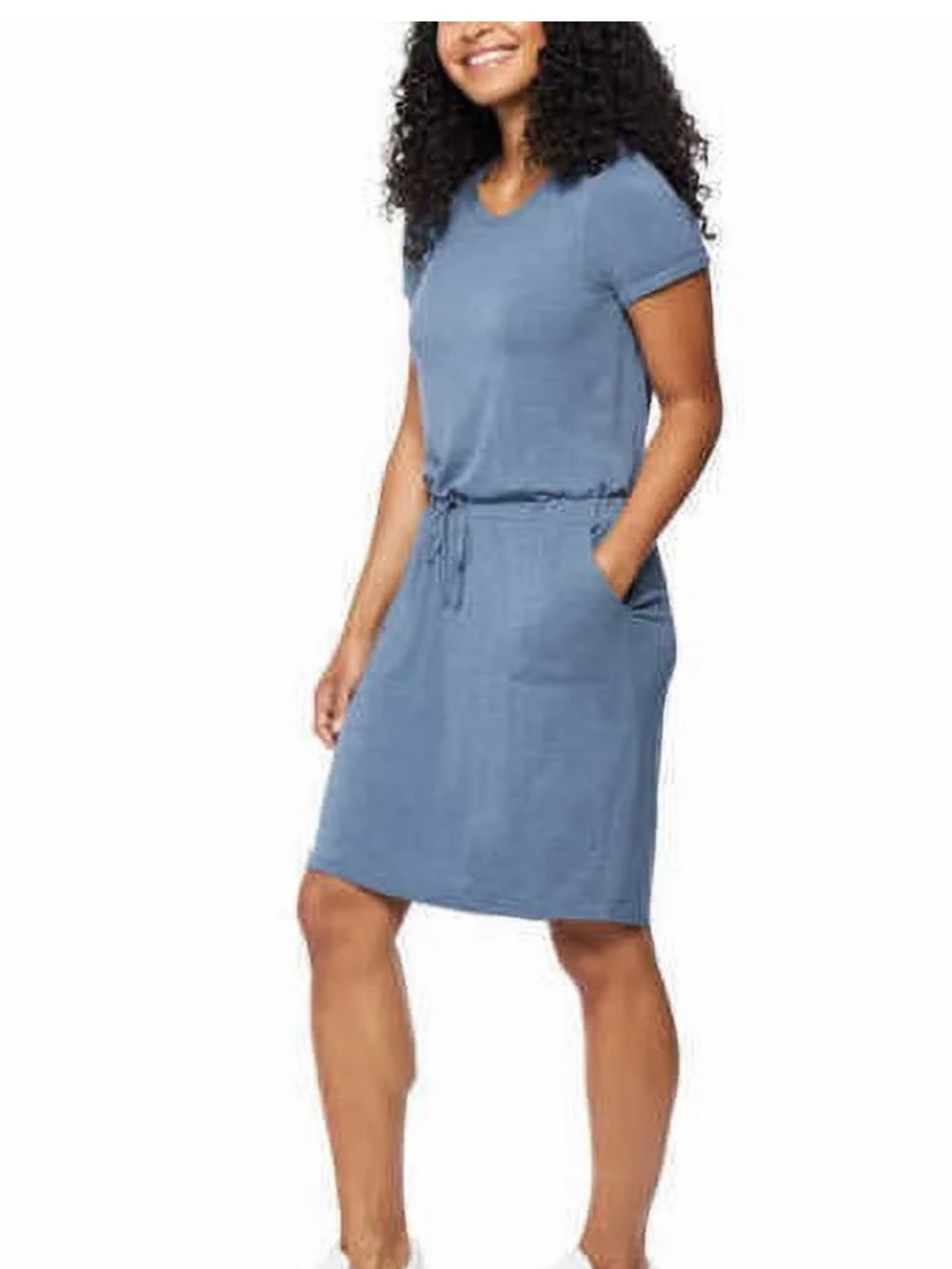 32 Degrees Cool Blue Short-Sleeve Drawstring Mini Dress large